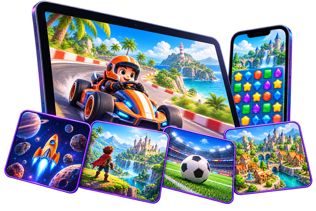 Gaming bundles displayed on a tablet and smartphone